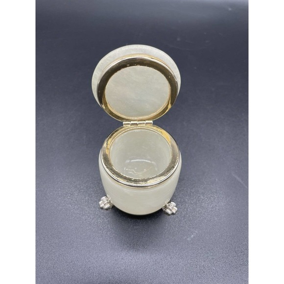 Vintage Genuine Alabaster Trinket Box Hand Carved In Italy Beautiful Floral - Picture 5 of 10